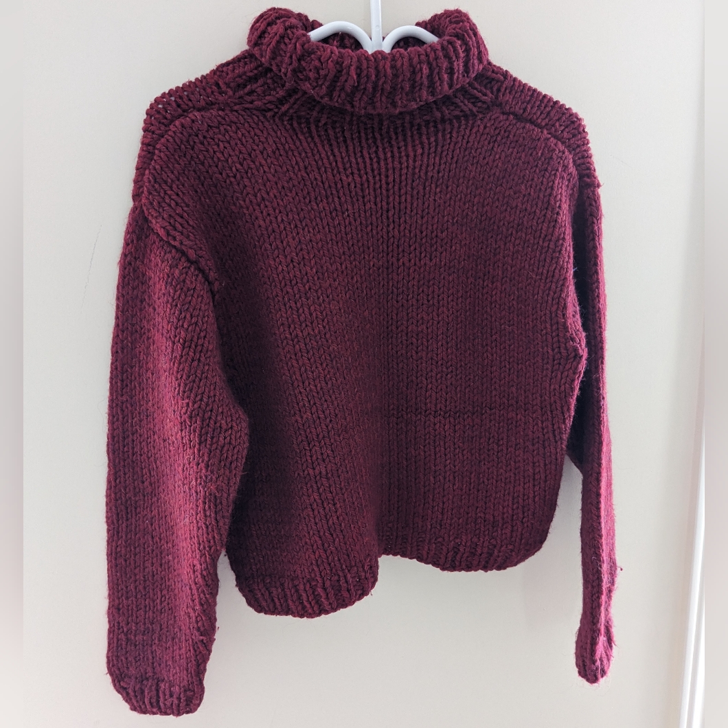 Handmade Knit Sweater Turtleneck Cropped Long Sleeve Casual Outdoor Red Size S/M